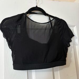 Halara Halter Short Sleeve Contrast Mesh Top